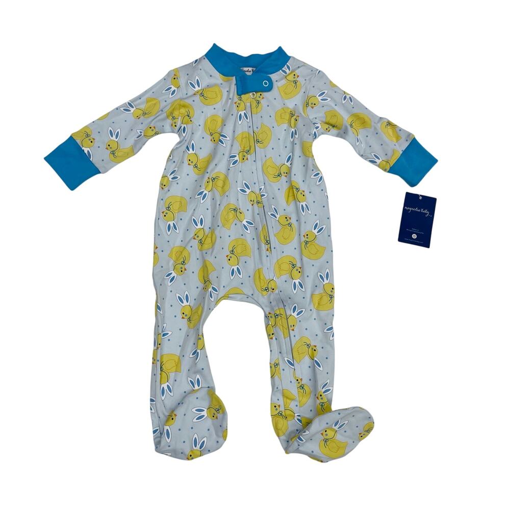NWT Magnolia Baby 9M Blue Bunny Ears Zipper Footie